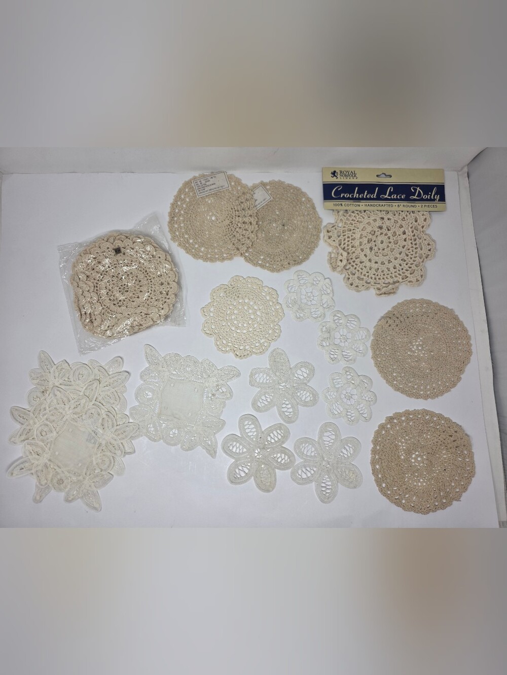VTG Multicolored doilies mixed lot some new and used 22 Count Cotton Naturals
